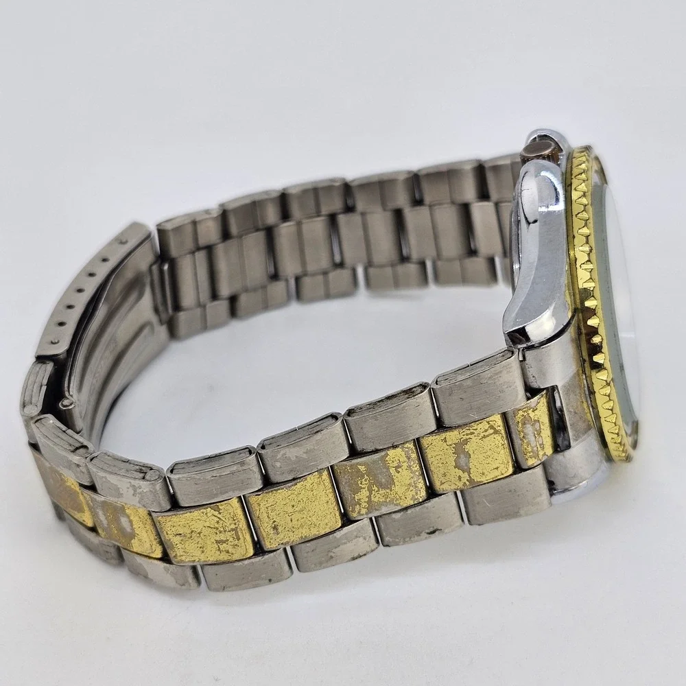 40MM Men's Watch Black Dial Two‎ Tone Bracelet Band 7.5